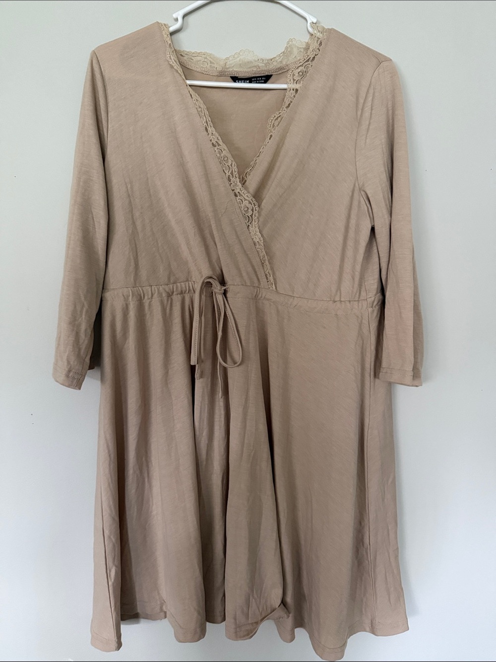 SHEIN Beige Lace Trim Wrap Dress